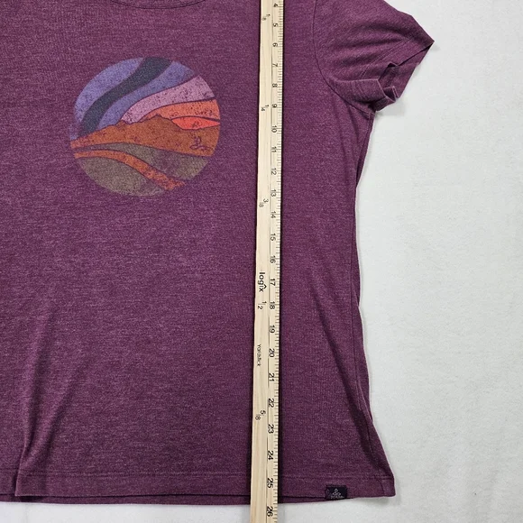 ​Prana Mountain Sunset Graphic T-Shirt Purple Heathered Hiking Tee Size Large - Picture 3 of 5